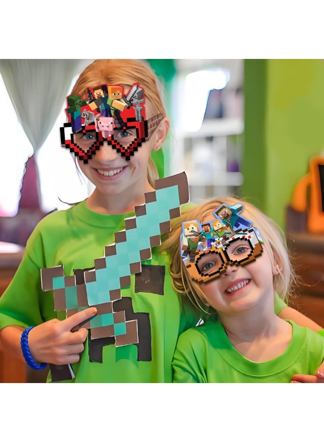 Minecraft Paper Glasses - 16pcs Block-Themed Party Favors, 8 Designs Pixel Style Eye Masks for Kids, Birthday Party Supplies, Photo Booth Props, Cute Costume Glasses for Minecraft Birthday Decoration Supplies - Image 5
